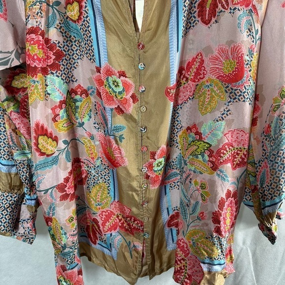 Johnny Was Dance Blise Silk Floral Boho Blouse Size Small - Picture 12 of 13